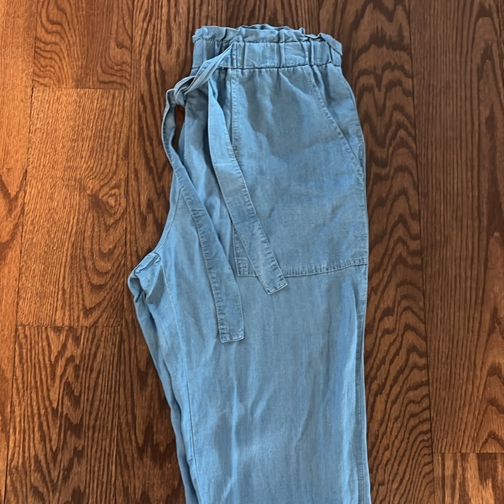 Denim Blue Drawstring organic RAYON jogger Pants pull on elastic waist belt Med - Picture 11 of 14